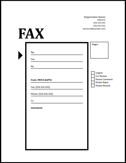 Basic fax cover sheet