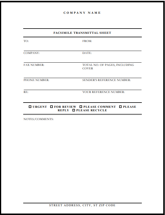 Business fax cover template