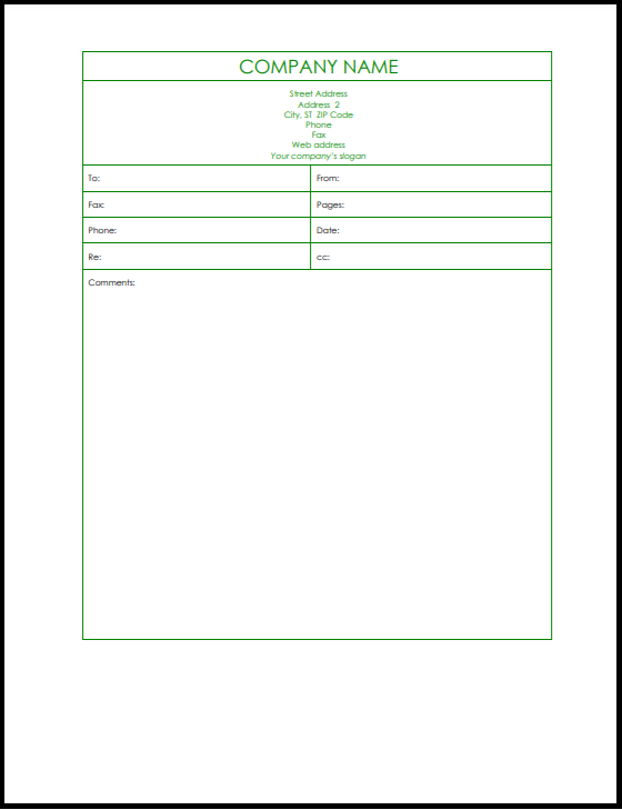 Business template fax cover page