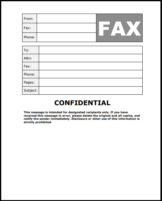 Confidential fax cover sheet
