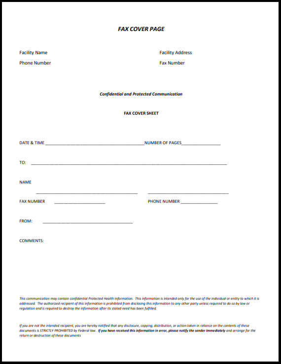 Confidential medical fax cover sheet