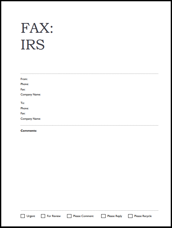 Cover sheet of IRS FAx