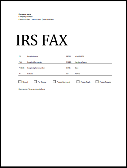 IRS COver page