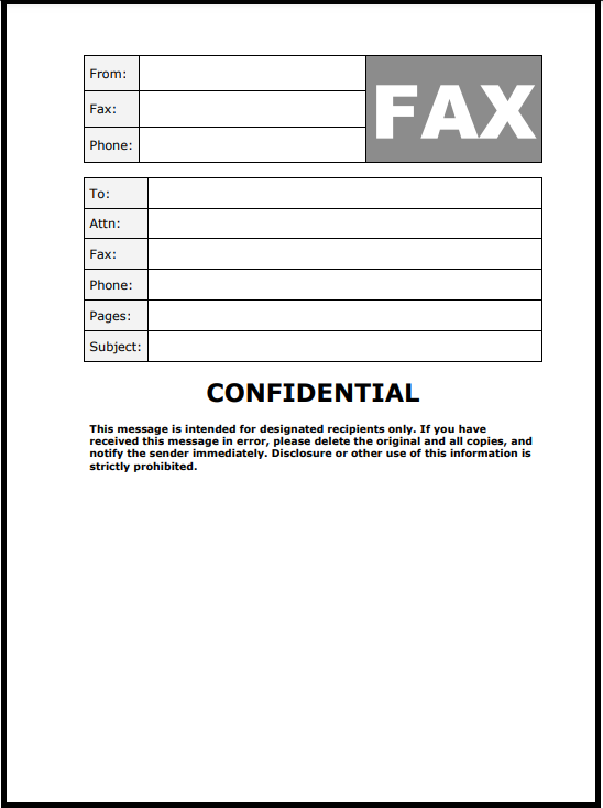 fax cover letter standard
