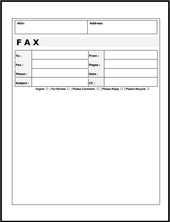 Attention Fax cover page
