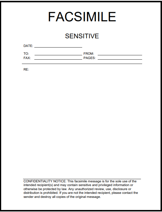 Fax cover page standard template