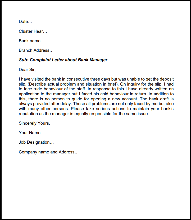 Complaint letter against manager