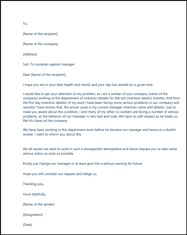 Complaint letter to the boss