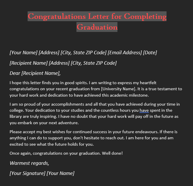 Congratulations Letter Sample 1