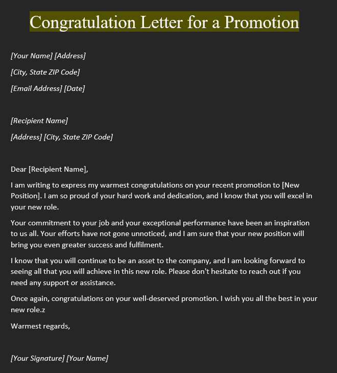 Congratulations Letter Sample 3