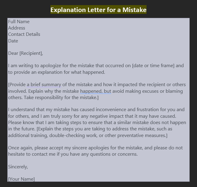 Explanation Letter Sample 2