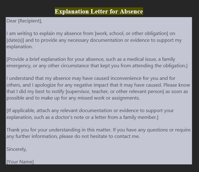 Explanation Letter Sample 3