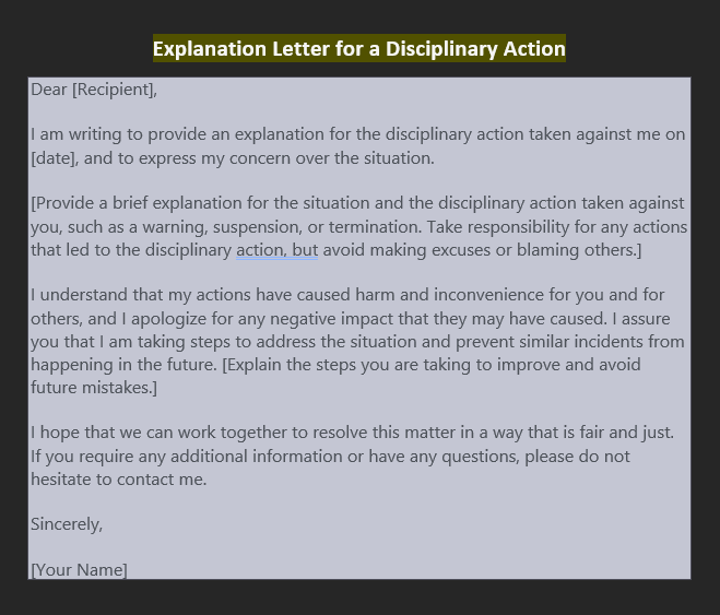 Explanation Letter Sample 4