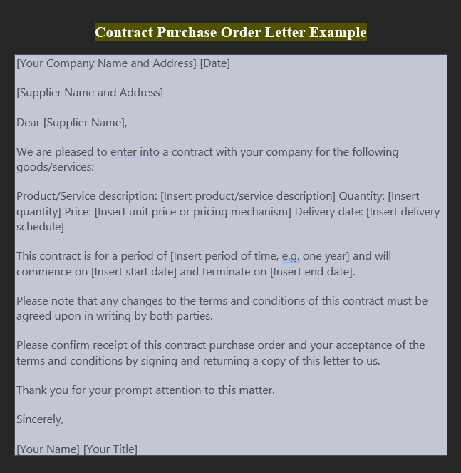 Purchase order letter sample 5