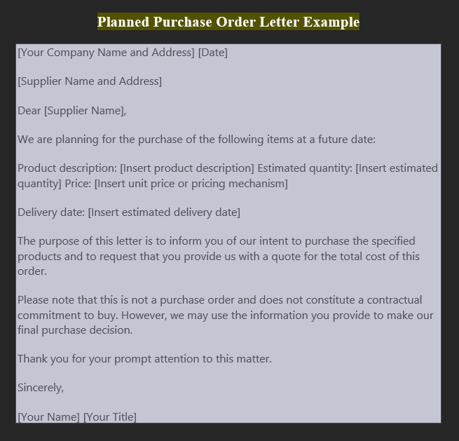 Purchase order letter sample 6