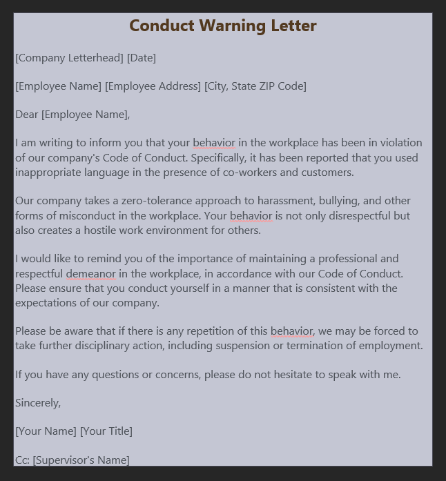 Warning Letter Sample 2