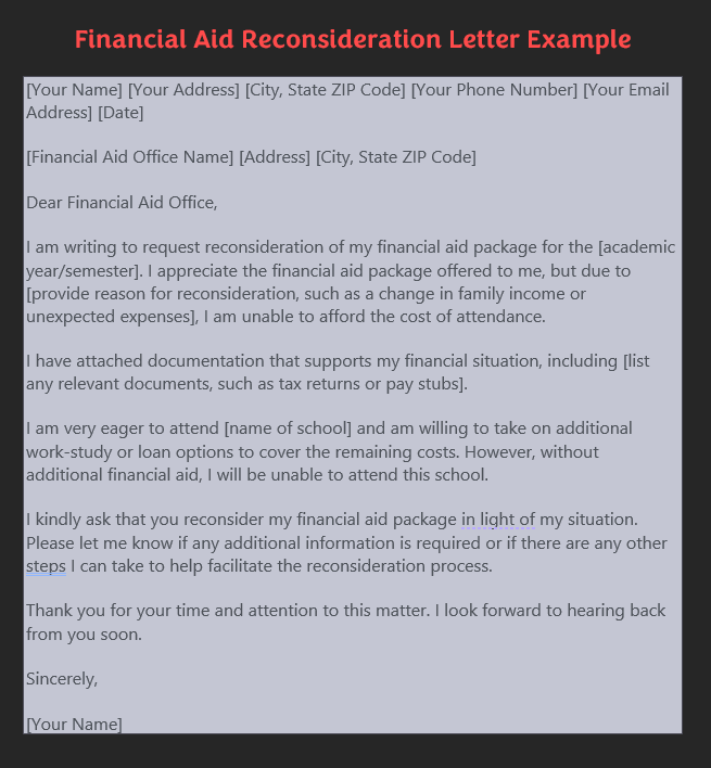 Reconsideration Letter Sample 4