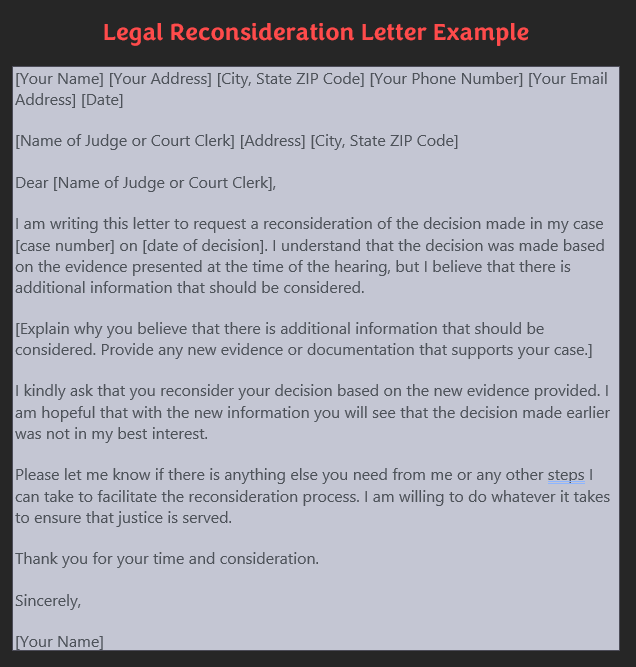 Reconsideration Letter Sample 5