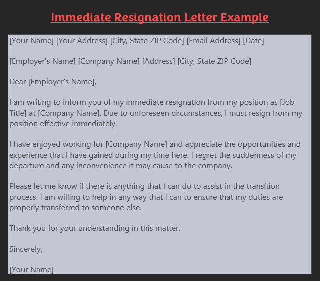 Resignation Letter Template 1