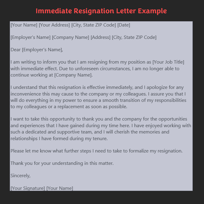 Sample Resignation Letter Template 2